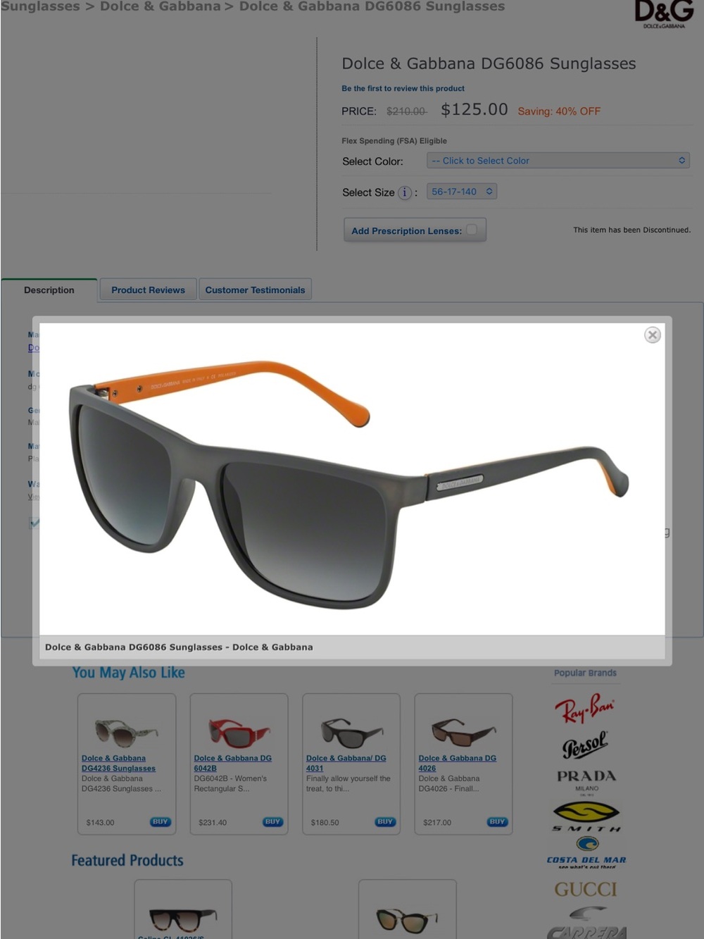 Dolce & Gabbana Men’s Gray Sunglasses with Orange Temples